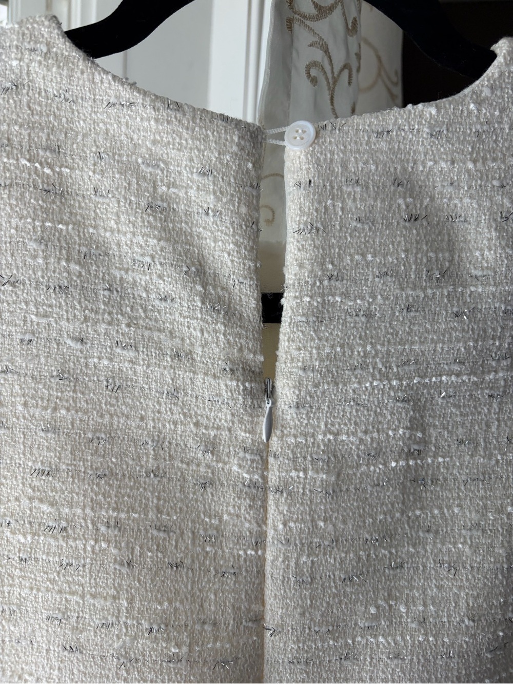 Lalavon “The Tweed Dress” Sleeveless Ivory Mini Shift Dress 3D Petal Hem Sz L - Picture 5 of 7